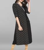 Janasya Indian Women's Black Poly Crepe Kurta