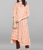 Janasya Indian Women's Light Pink Poly Crepe Kurta