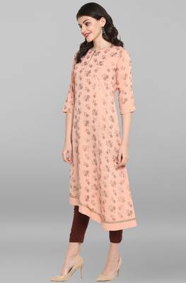 Janasya Indian Women's Light Pink Poly Crepe Kurta 2