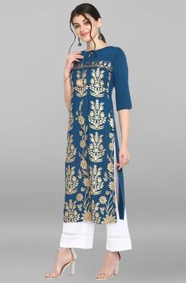 Indian Women's Turquoise Blue Poly Crepe Kurta 3