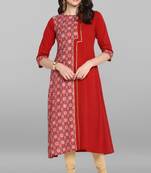 Janasya Indian Women's Maroon Poly Crepe Kurta