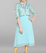 Indian Women's Turquoise Blue Poly Crepe Kurta