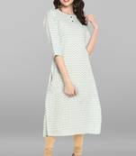 Janasya Indian Women's Cream Pure Cotton Kurta