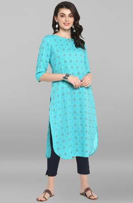 Indian Women's Turquoise Pure Cotton Kurta 1