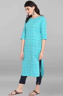 Indian Women's Turquoise Pure Cotton Kurta 2
