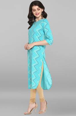 Janasya Indian Women's Turquoise Pure Cotton Kurta 2