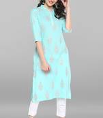 Janasya Indian Women's green Pure Cotton Kurta