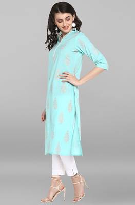 Janasya Indian Women's green Pure Cotton Kurta 2