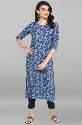 Janasya Indian Women's Blue Pure Cotton Kurta 1