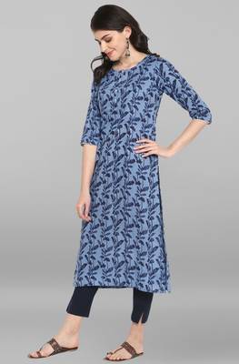 Janasya Indian Women's Blue Pure Cotton Kurta 2