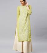 Lime embroidered cotton chikankari-kurtis