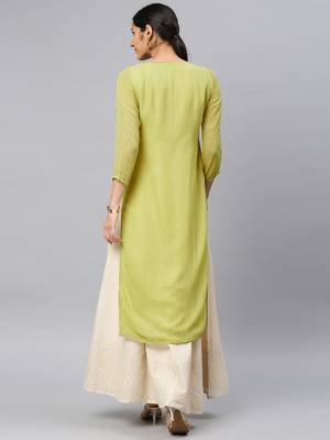 Lime embroidered cotton chikankari-kurtis 2