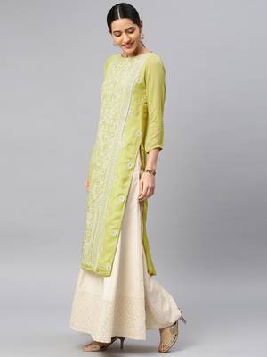 Lime embroidered cotton chikankari-kurtis 3