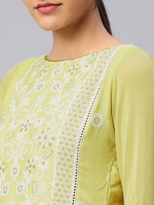 Lime embroidered cotton chikankari-kurtis 4