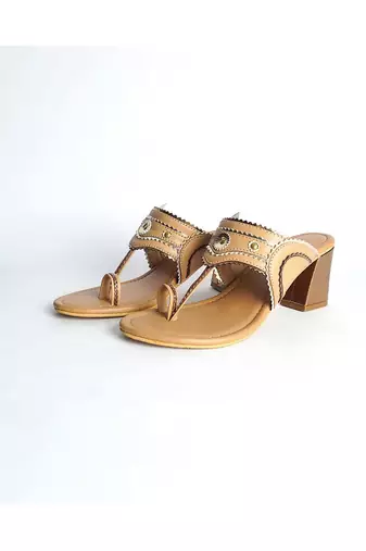 Nude Copper Trapeez Heel Kolapuri