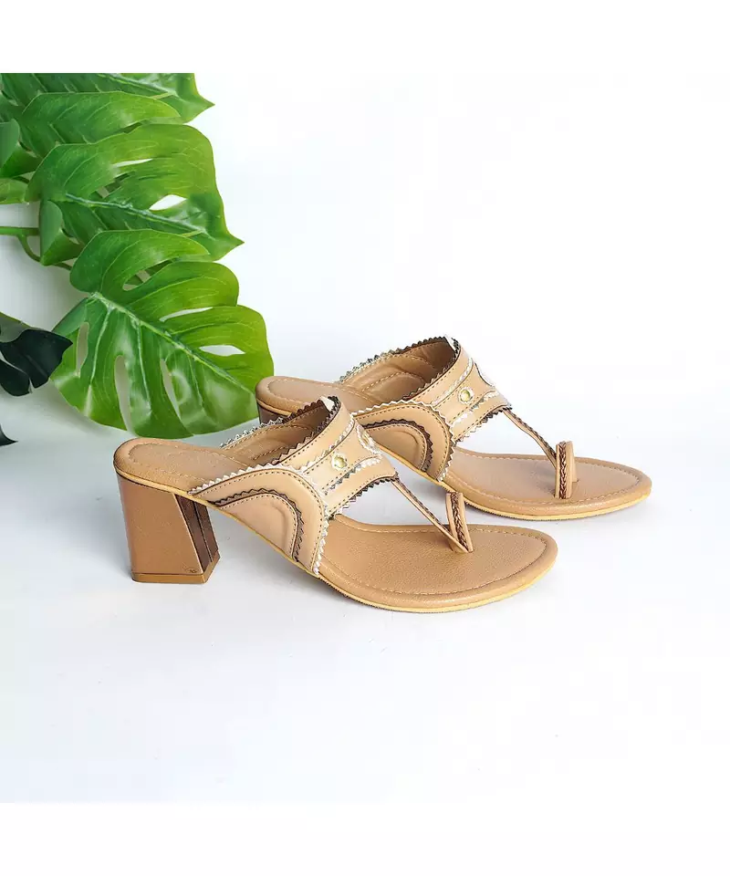 Nude Copper Trapeez Heel Kolapuri
