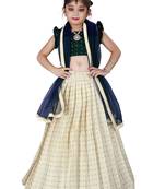Kids Cotton Silk Green Blouse And White Lehenga Choli Set 
