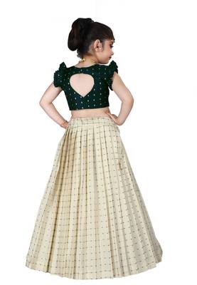 Kids Cotton Silk Green Blouse And White Lehenga Choli Set  4