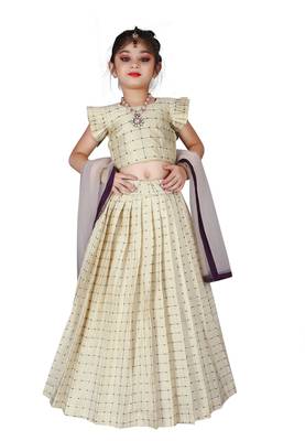 Kids Cotton Silk White Lehenga Choli Set  1