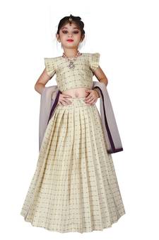 Kids Cotton Silk White Lehenga Choli Set 