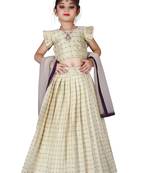 Kids Cotton Silk White Lehenga Choli Set 