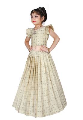 Kids Cotton Silk White Lehenga Choli Set  3