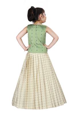 Kids Cotton Silk Pista Top And White Lehenga Choli Set  4