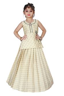 Kids Cotton Silk White Lehenga Choli Set For Girls 