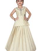 Kids Cotton Silk White Lehenga Choli Set For Girls 