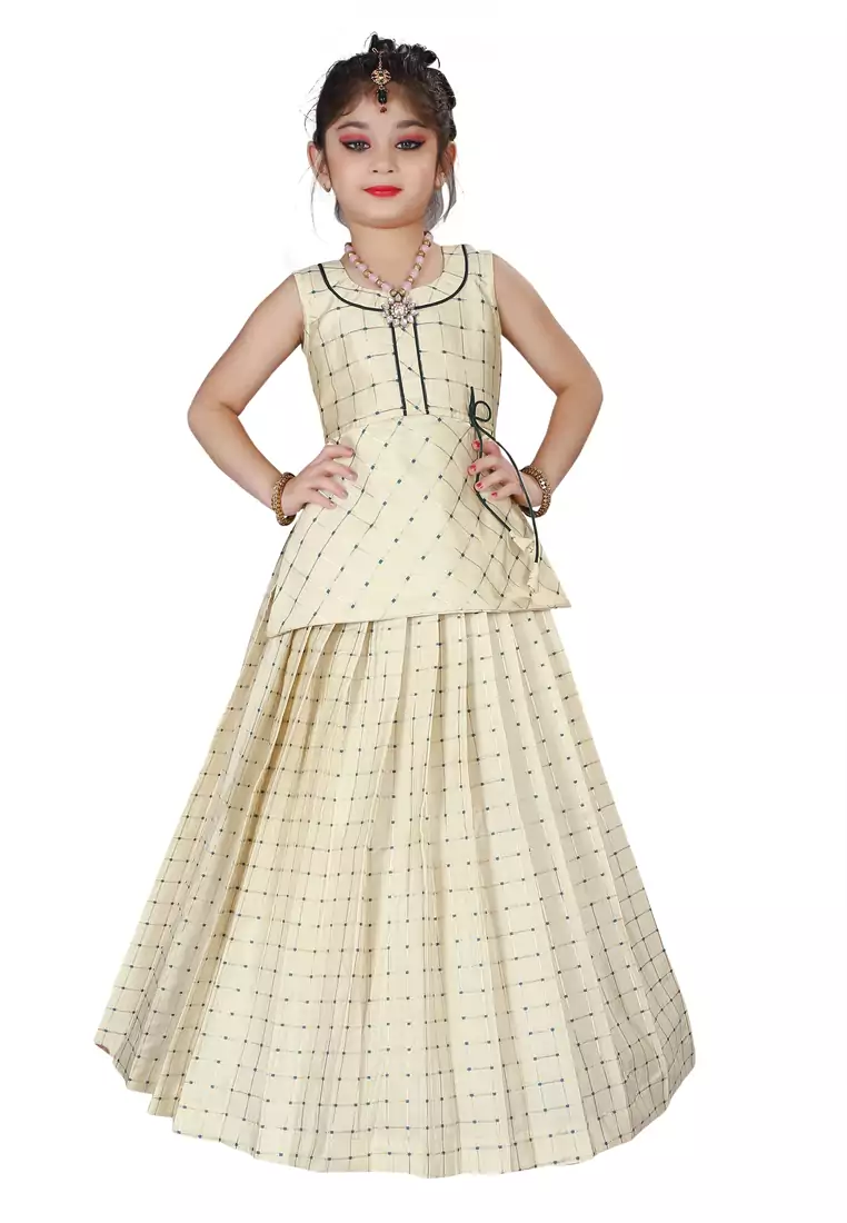 Kids Cotton Silk White Lehenga Choli Set For Girls 