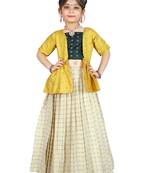 Kids Cotton Silk Yellow Top And White Lehenga Choli 