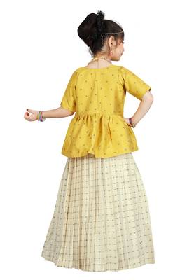 Kids Cotton Silk Yellow Top And White Lehenga Choli  4
