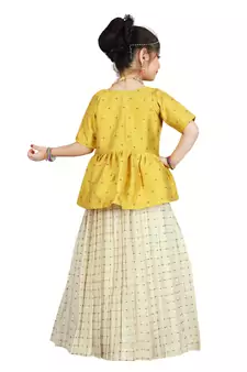 Kids Cotton Silk Yellow Top And White Lehenga Choli 