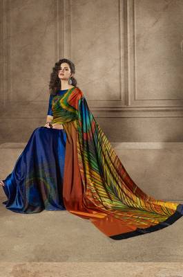 Multicolor printed satin saree with blouse 5