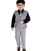 Black printed cotton silk boys-suit