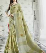 Light green embroidered pure cotton saree with blouse