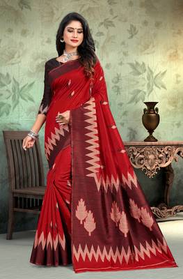 Red woven cotton saree with blouse 1