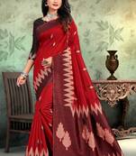 Red woven cotton saree with blouse