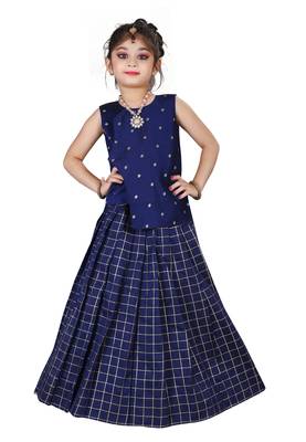 Kids Cotton Silk Blue Top With Lehenga Choli Set For Girls  1