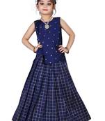 Kids Cotton Silk Blue Top With Lehenga Choli Set For Girls 