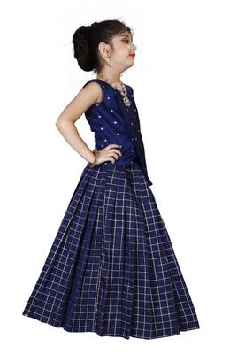 Kids Cotton Silk Blue Top With Lehenga Choli Set For Girls  2