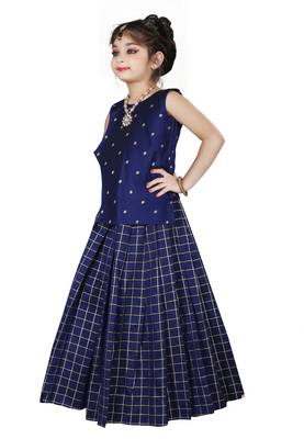 Kids Cotton Silk Blue Top With Lehenga Choli Set For Girls  3
