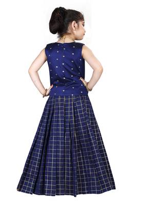 Kids Cotton Silk Blue Top With Lehenga Choli Set For Girls  4
