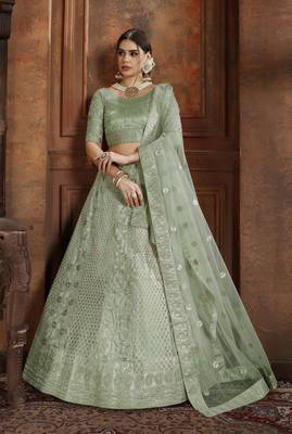 Light-green embroidered net Semi Stitched bridal lehenga 2