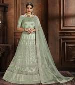 Light-green embroidered net Semi Stitched Lehenga
