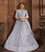 Grey embroidered net Semi Stitched Bridal Lehenga