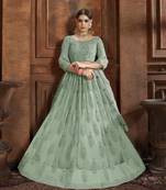 Light-green embroidered net Semi Stitched bridal lehenga