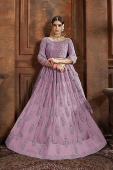 Purple embroidered net Semi Stitched bridal lehenga