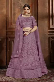 Purple embroidered net Semi Stitched bridal lehenga