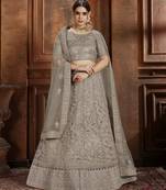 Sky-blue embroidered net Semi Stitched Bridal Lehenga